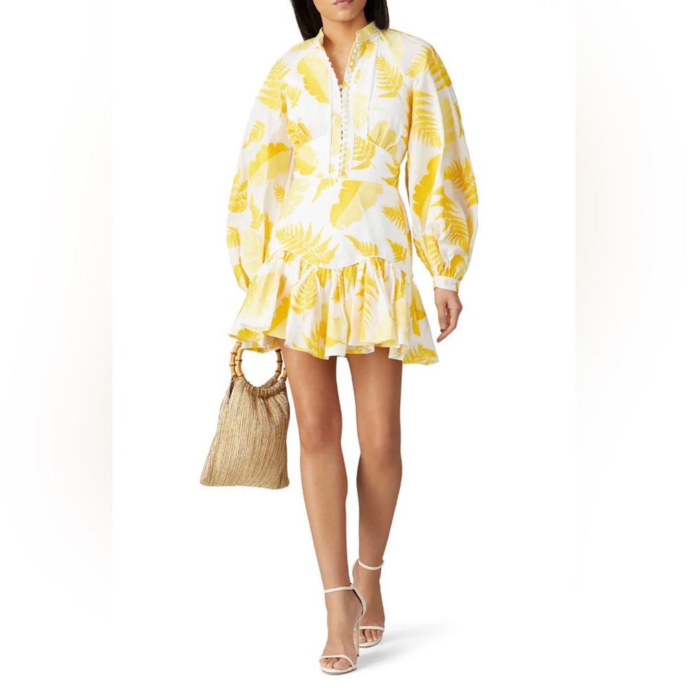 ACLER Bastia dress corset jacquard tropical white and yellow long sleeve dress 4